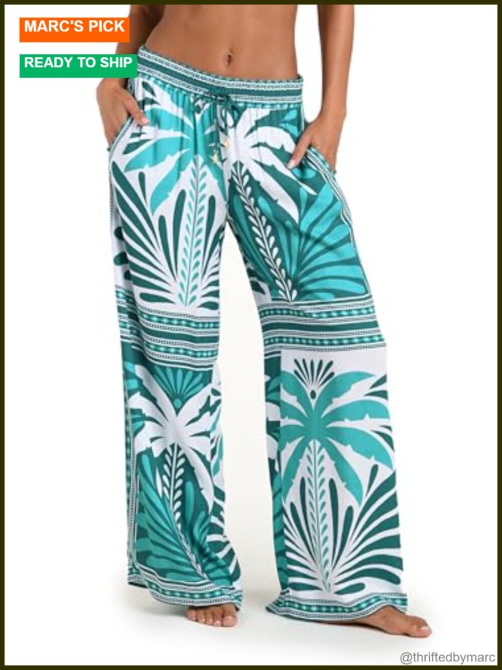 Wide Leg Palazzo Swim Cover Up Pants Tie Waist Pockets